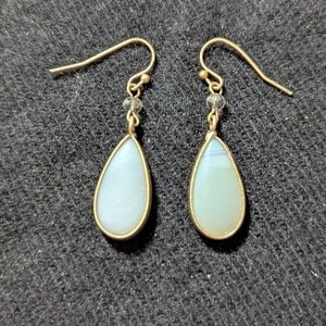 Gold Tone White Agate Gemstone Teardrop Statement Earrings